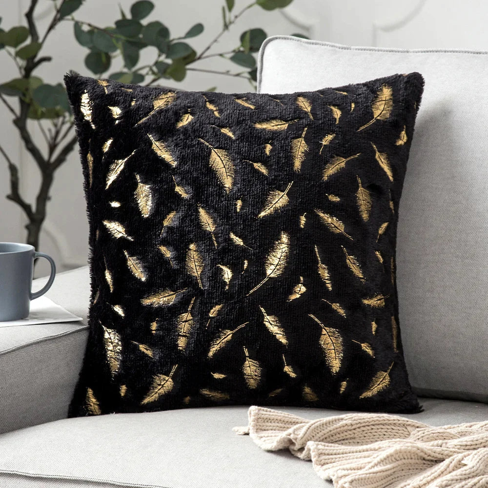 DecorBites™ Golden Fur Cushion Cover White 43x43 - Luxury Home Decor Pillow Case