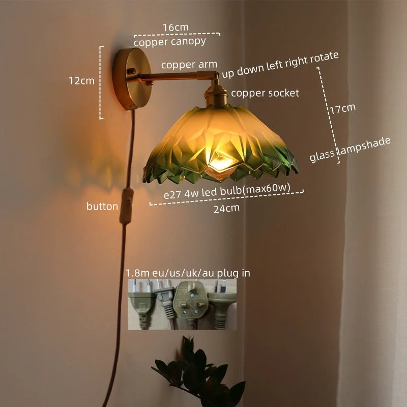 مصباح جداري زجاجي نحاسي LED على الطراز الياباني من DecorBites™ للمطاعم والبارات وغرف النوم والحمامات