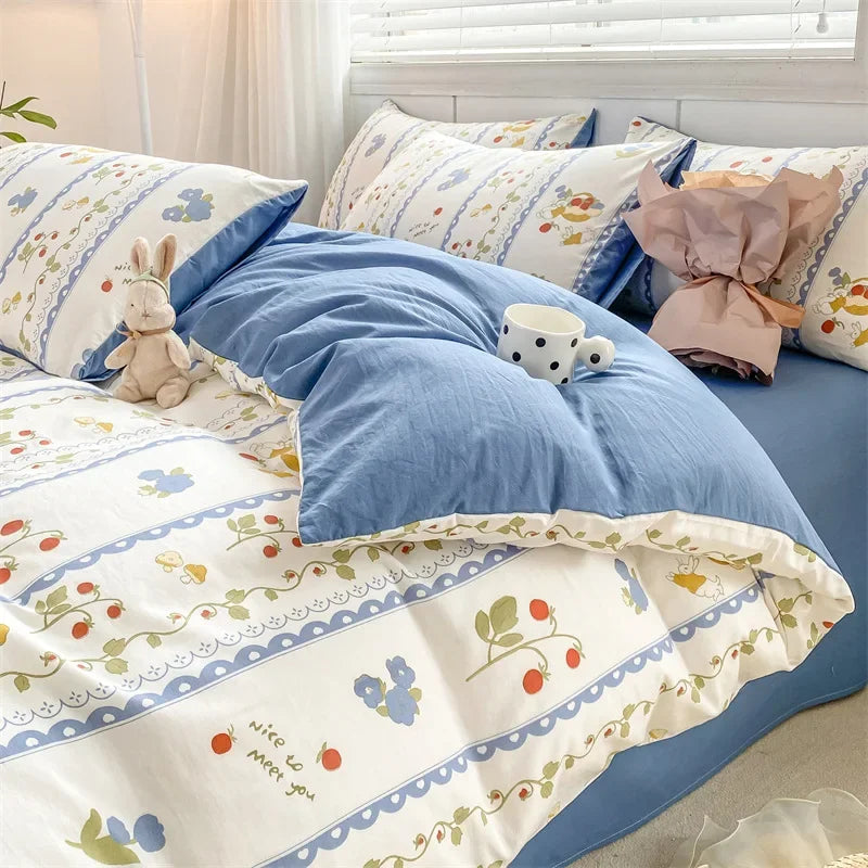 DecorBites™ Double Layer Yarn Cozy Bed Sheet Set - High-Quality Washed Cotton Printed Bedding