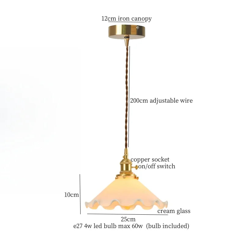 DecorBites™ Cream Glass LED Pendant Lamp - Nordic Minimalist Brass Hanging Light