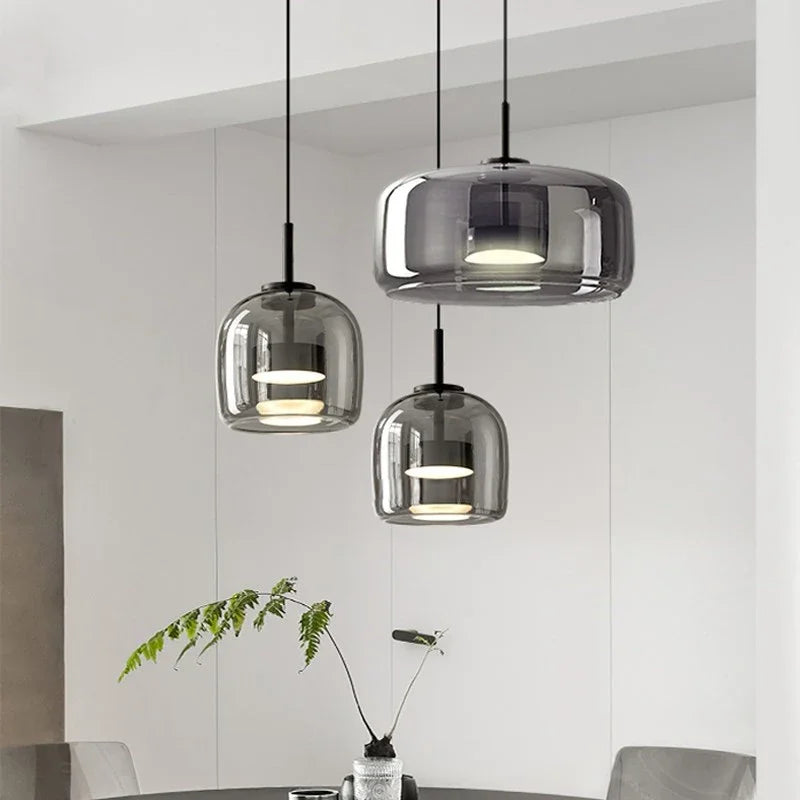 DecorBites™ Glass Bowl Chandelier: Modern Nordic LED Smoke Hanging Lamp for Dining Room, Bar - Indoor Decor Lighting