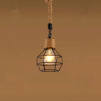 Vintage Hemp Rope Iron Pendant Light in Black