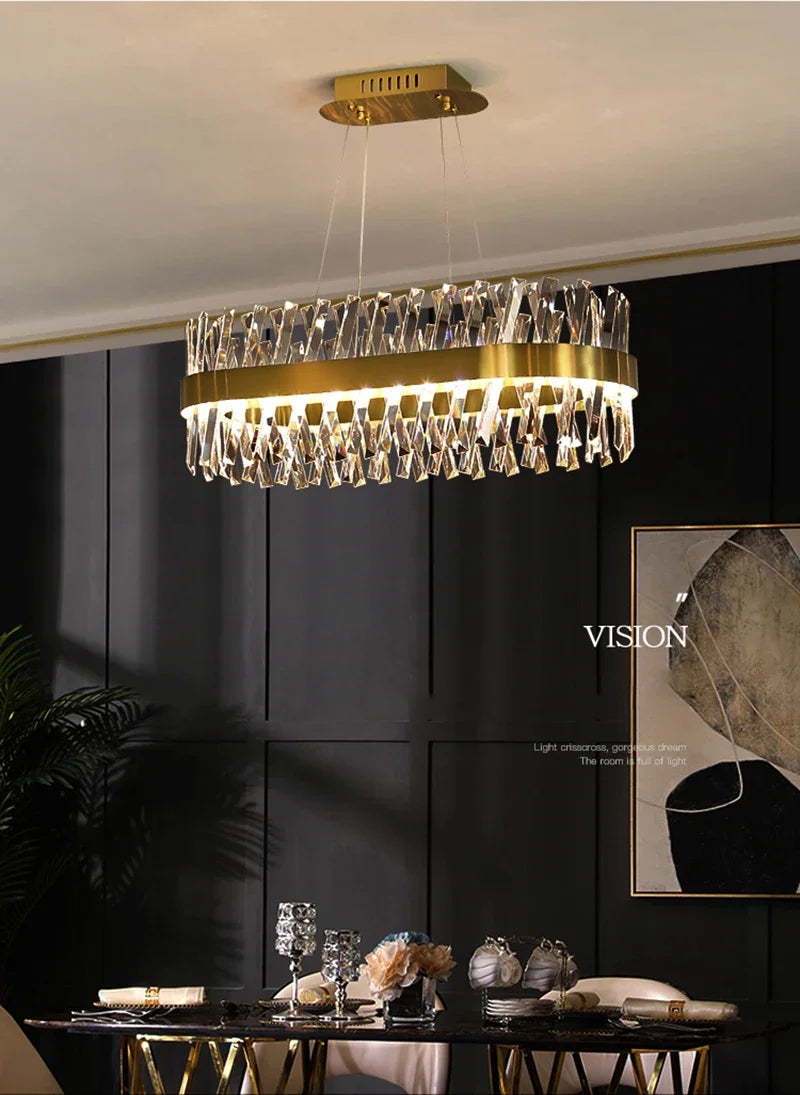 ثريا كريستالية ذهبية بإضاءة LED من DecorBites™ لغرفة الطعام والمعيشة