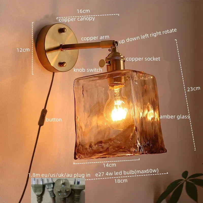 DecorBites™ مصابيح حائط LED يابانية لغرفة المعيشة والقهوة والشرفة والسلالم بتصميم نحاسي زجاجي