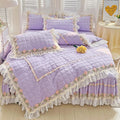 طقم مفروشات أميرة كوري من DecorBites™: أزهار، دانتيل، كشكشة، تطريز، مبطن، غطاء لحاف، مفرش سرير