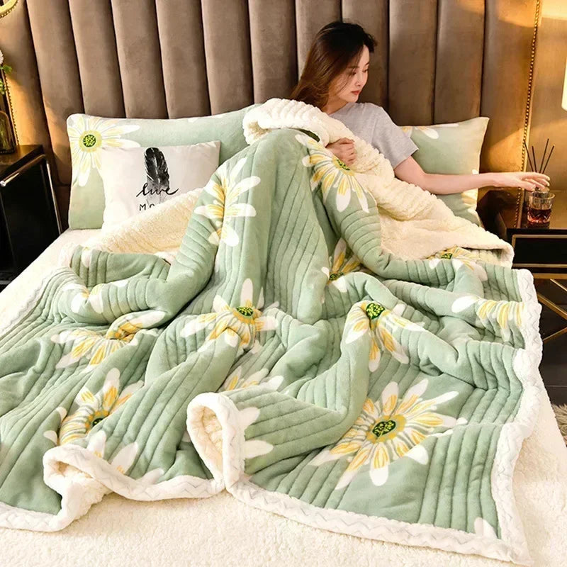 DecorBites™ Cozy Milk Velvet Blanket - 3 Layer Warmth & Fluffy Weighted Blanket
