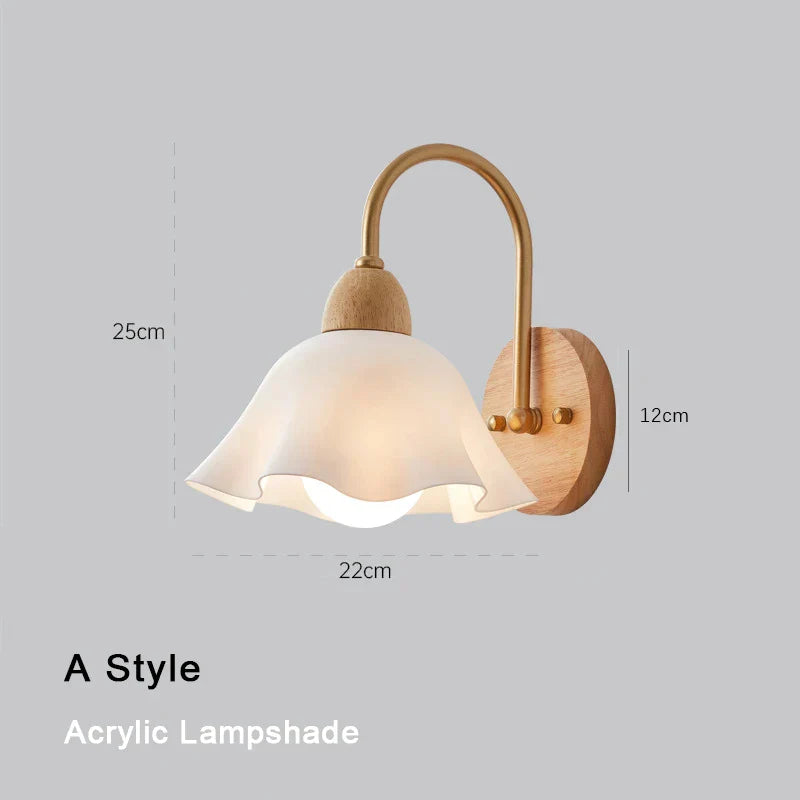 DecorBites™ Cream LED Wooden Flower Wall Lamp, Modern Bedroom Bedside Reading Light