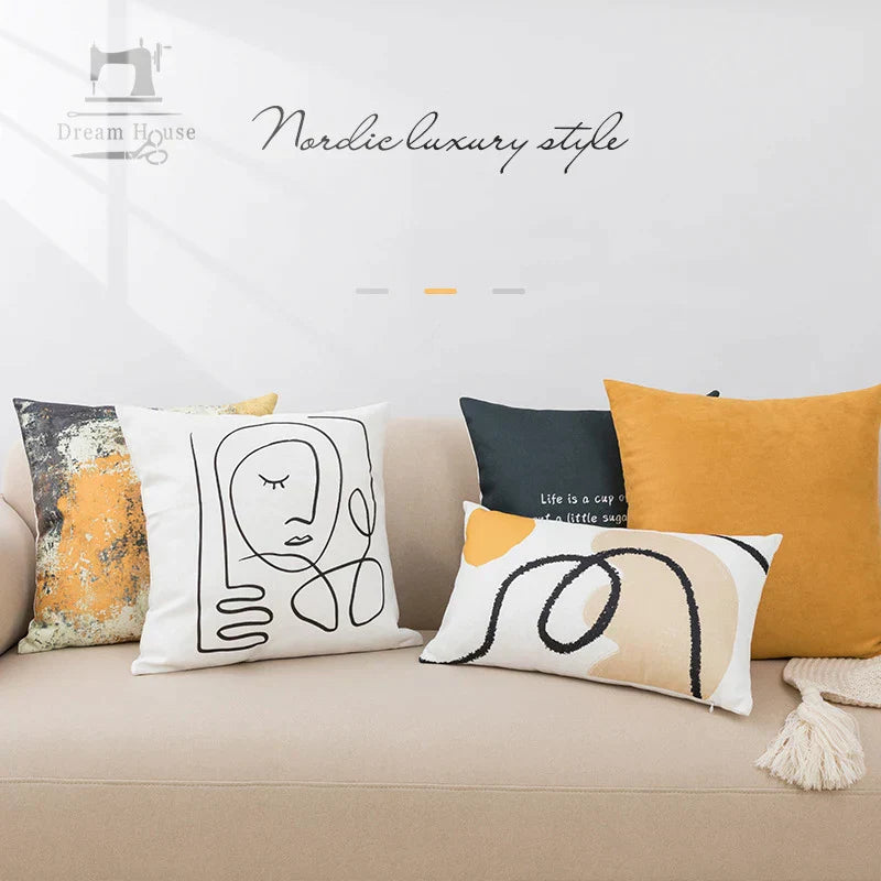 DecorBites™ Abstract Geometric Print Cotton Linen Pillow Cover Nordic Style Decor Pillowcase