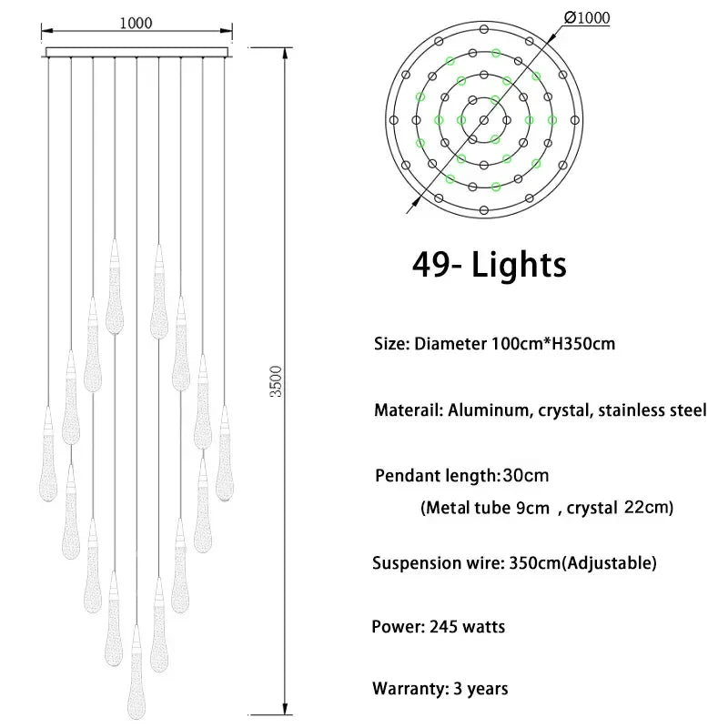 نجفة كريستال ذهبية DecorBites™: وحدة إضاءة LED أنيقة لللوبي والسلالم في الفيلا