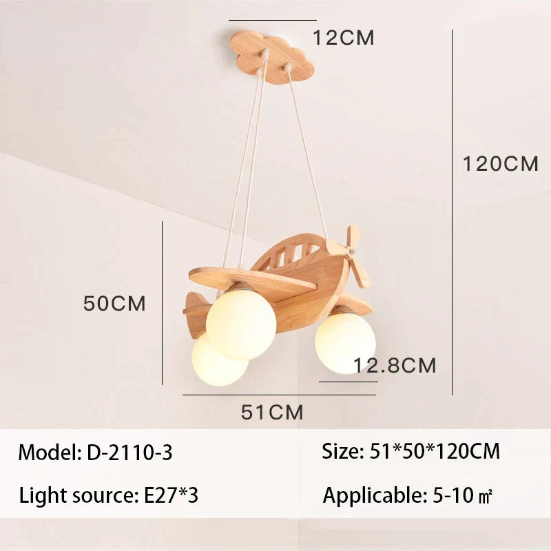 DecorBites™ LED Wooden Aircraft Kids Chandelier Boys Girls Room Decor Hanging Pendant Lights