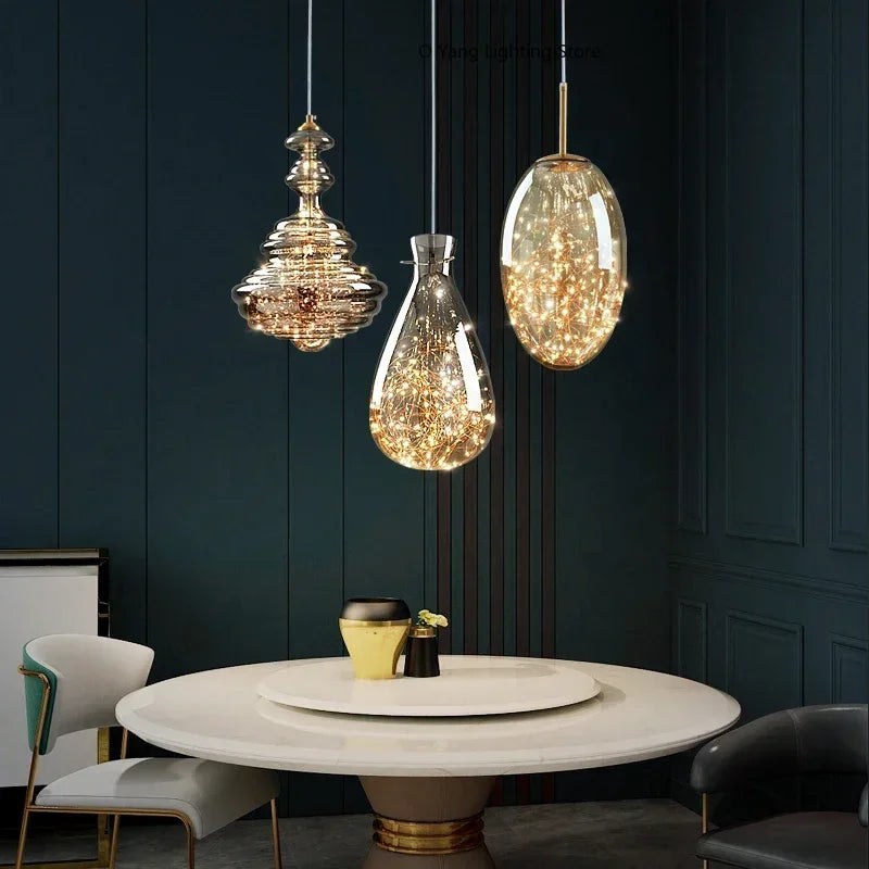 Raindrop Copper Crystal Pendant Light in Gold
