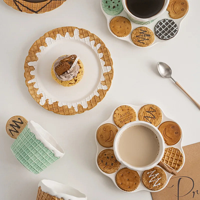 DecorBites™ Creative Biscuit Ceramic Tableware Set for Snacks, Desserts, and Coffee