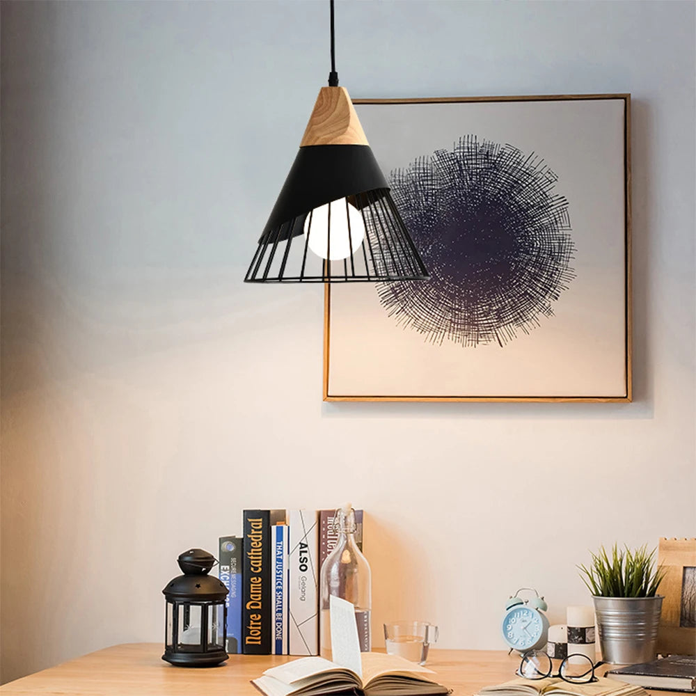Black Wood Industrial Pendant Light