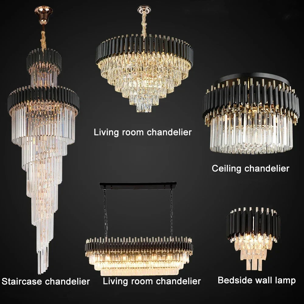 ثريا سقف كريستال ذهبية وسوداء DecorBites™ - مصباح قلادة LED دائري لإضاءة غرفة المعيشة