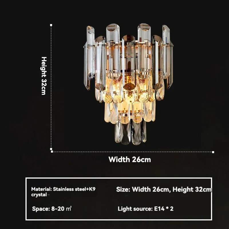 DecorBites™ Lustre en cristal doré pour salon, luminaire de luxe