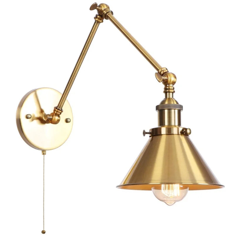 DecorBites™ Gold Long Arm LED Wall Sconce with Pull Chain Switch