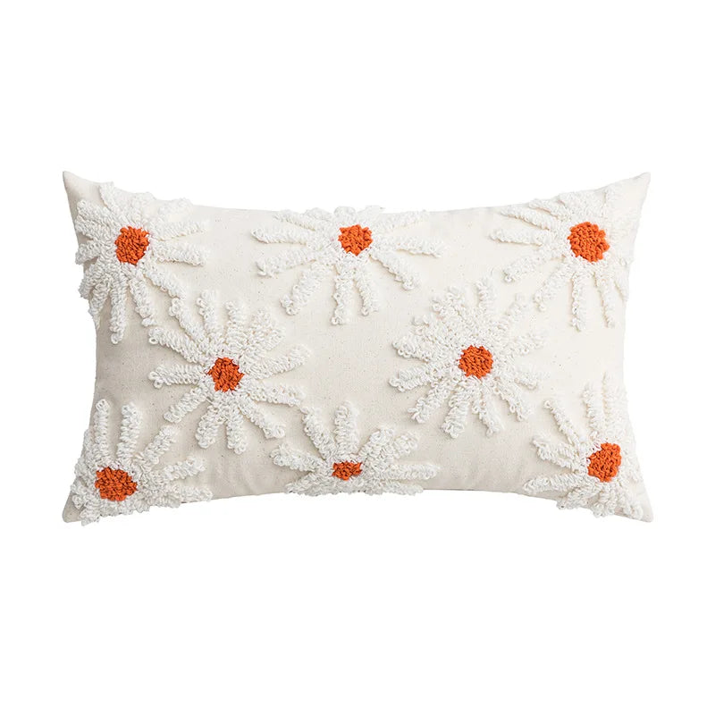 DecorBites™ Daisy Flora Embroidered Cushion Cover - Home Decor Yellow Blue Flowers