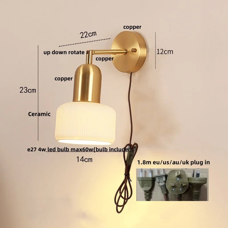 DecorBites™ Ceramic Art Wall Lamp with Rotatable LED Lights & Pull Chain Switch