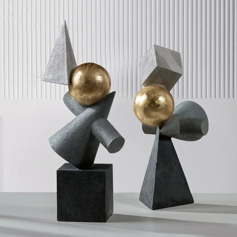 DecorBites™ Geometric Gold Ball Sculpture Statues for Home Decor
