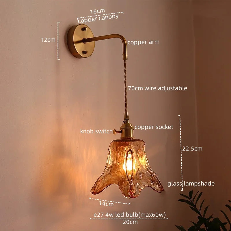 DecorBites™ مصابيح حائط LED يابانية لغرفة المعيشة والقهوة والشرفة والسلالم بتصميم نحاسي زجاجي
