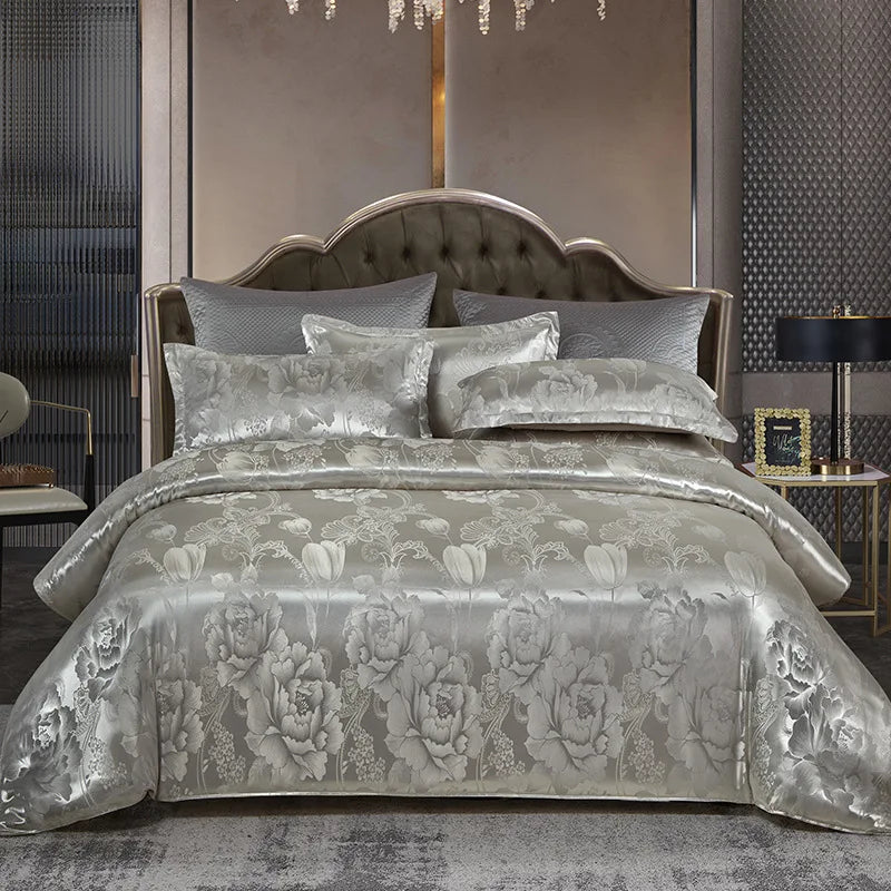 DecorBites™ Jacquard Satin Summer Bedding Set - Elegant & Skin Friendly Duvet Cover - Single/Double Size