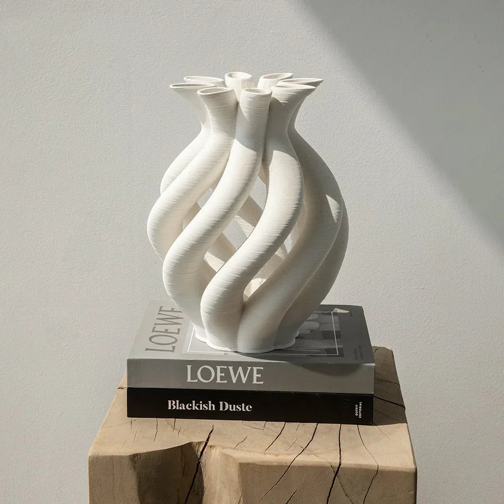 DecorBites™ Geometric Ceramic Spiral Vase Set for Home Decor and Floral Arrangement