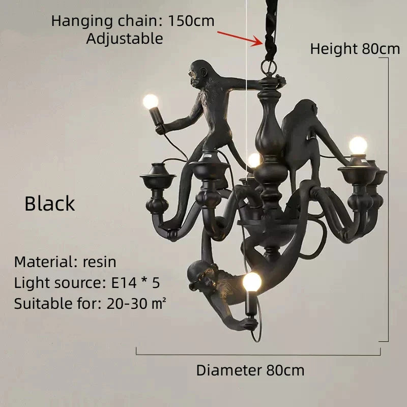DecorBites™ 3 Monkeys Pendant Chandelier - Black White Resin - High-end Indoor LED Decor