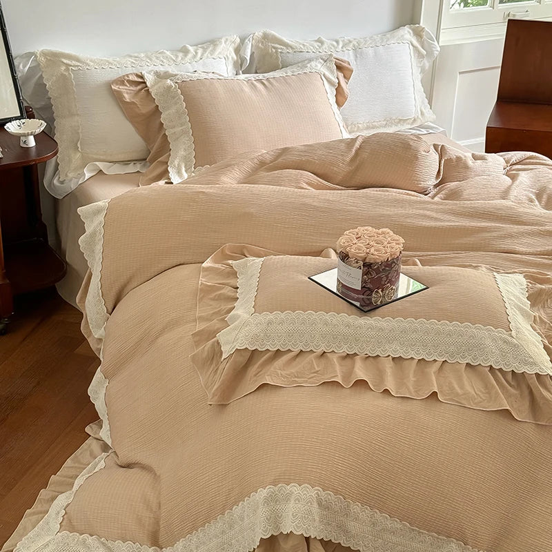 DecorBites™ French Lace Ruffles Bedding Set - Soft and Skin-friendly Duvet Cover Set