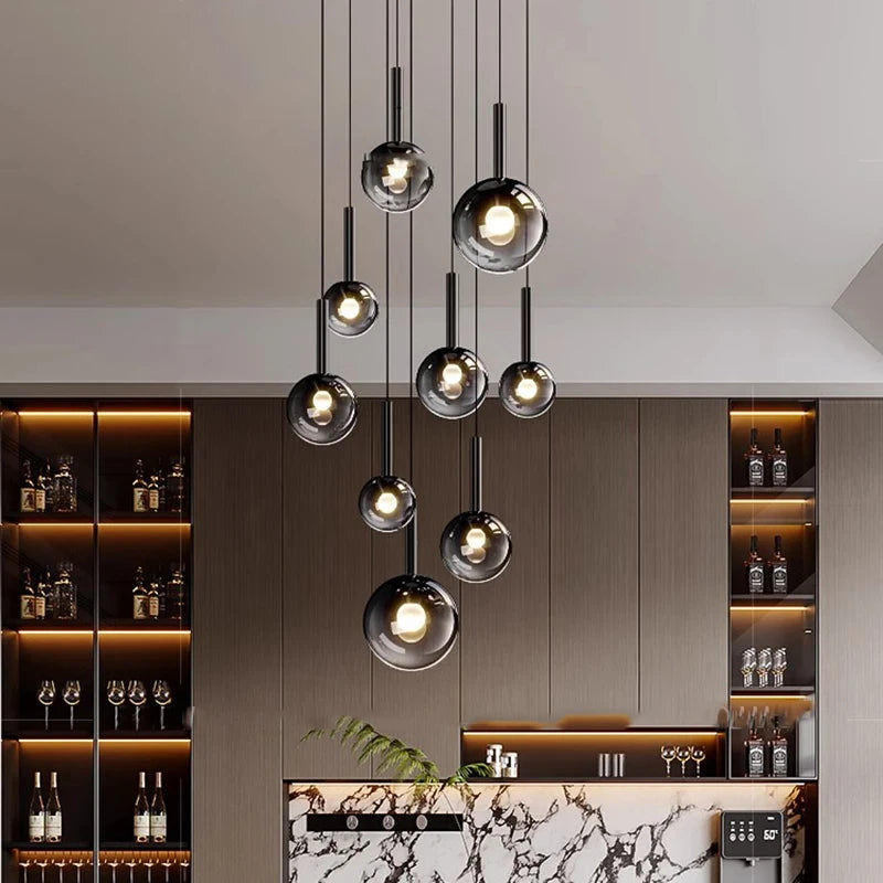 Smoke Gray Glass Multi-Light Staircase Pendant Light