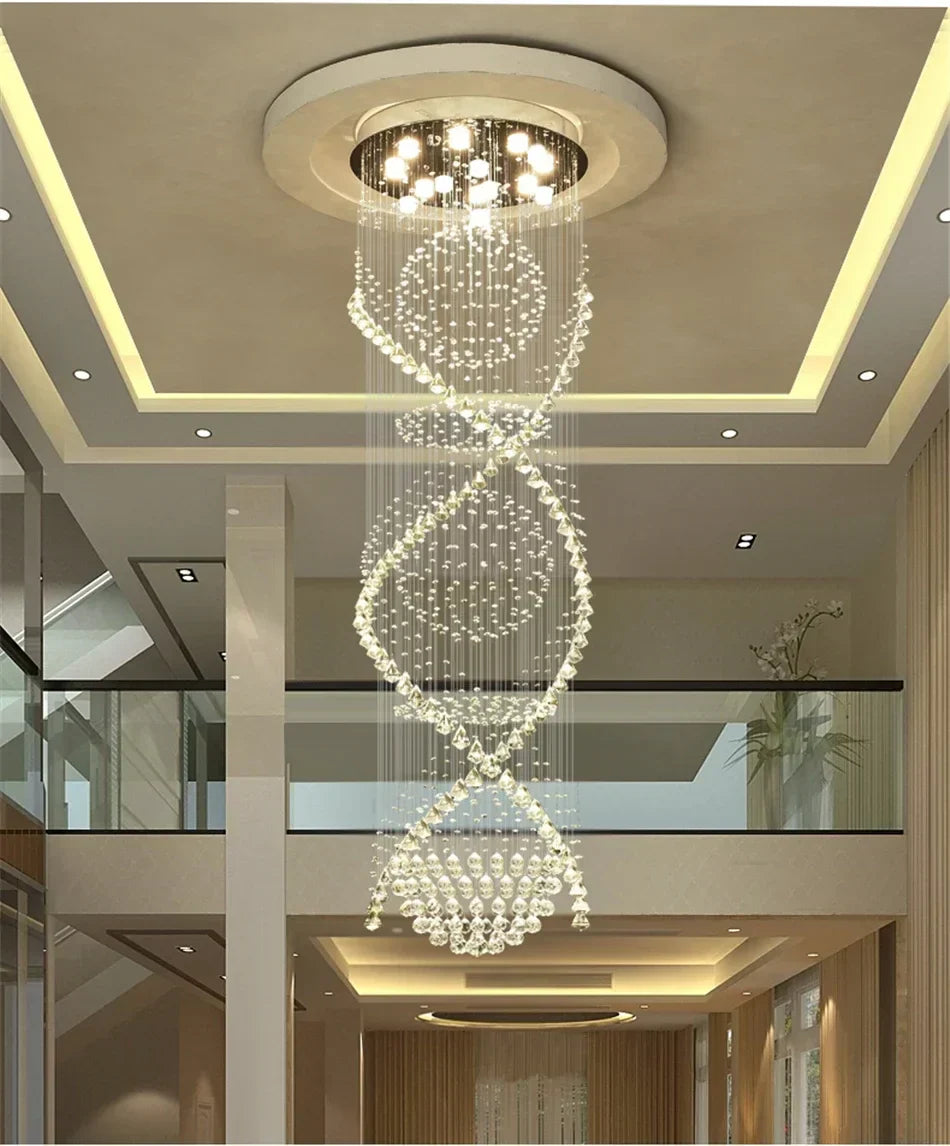 DecorBites™ Double Spiral Crystal Chandelier: Luxurious K9 Crystal Lighting for Hotels and Villas