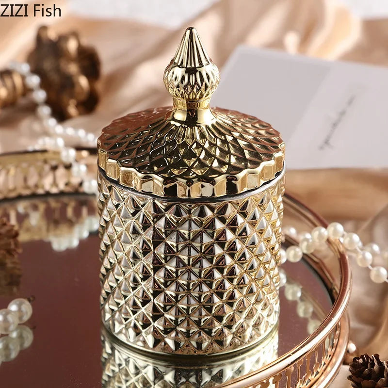 DecorBites™ Gilded Glass Storage Jar with Lid for Candy, Jewelry, and Cosmetics