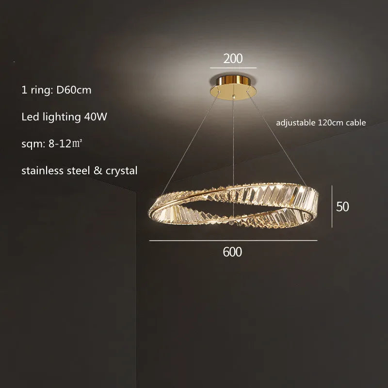 DecorBites™ Irregular Gold Steel LED Pendant Light with Dimmable K9 Crystals