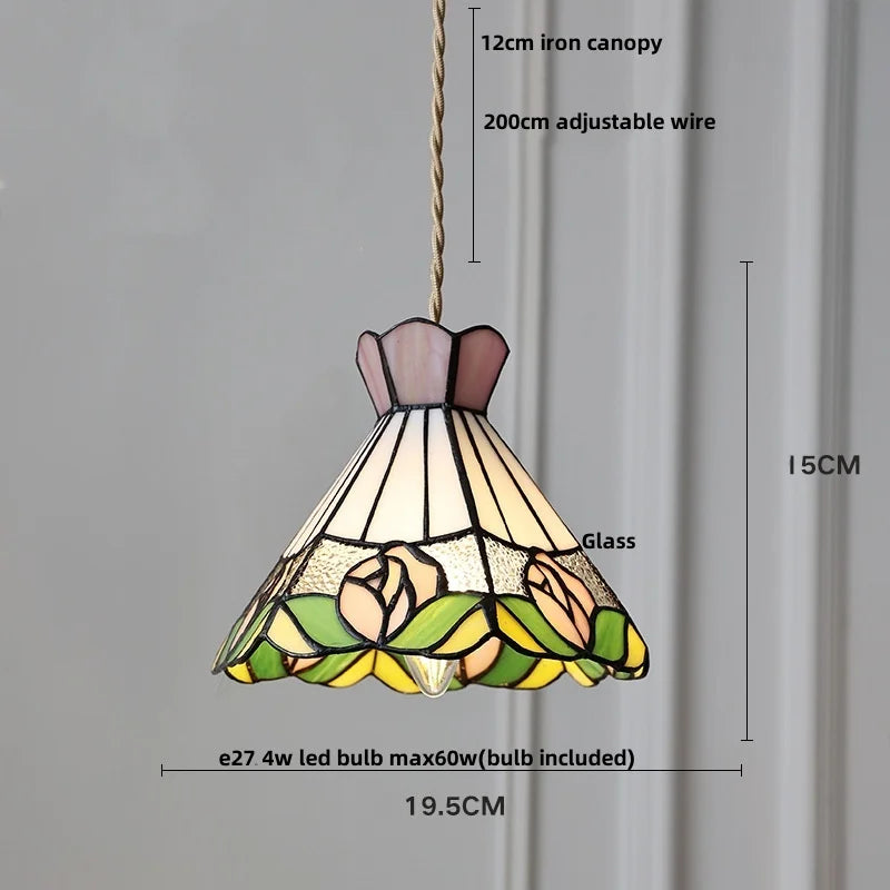 DecorBites™ Butterfly Glass Flower LED Pendant Lamp – Tiffany Style Adjustable Hanging Lamp