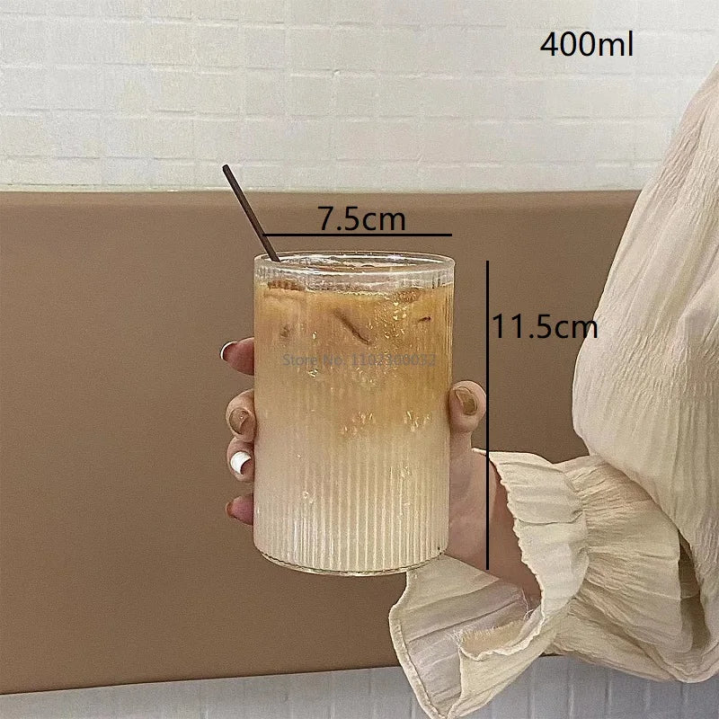 DecorBites™ Clear Glass Coffee Cups Set of 6 - Heat-Resistant Vertical Design for Various Drinks