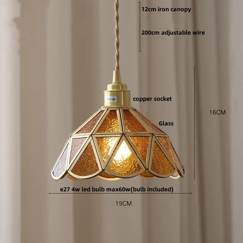 DecorBites™ Blue Glass LED Pendant Light Fixture with Adjustable Copper Knob Switch