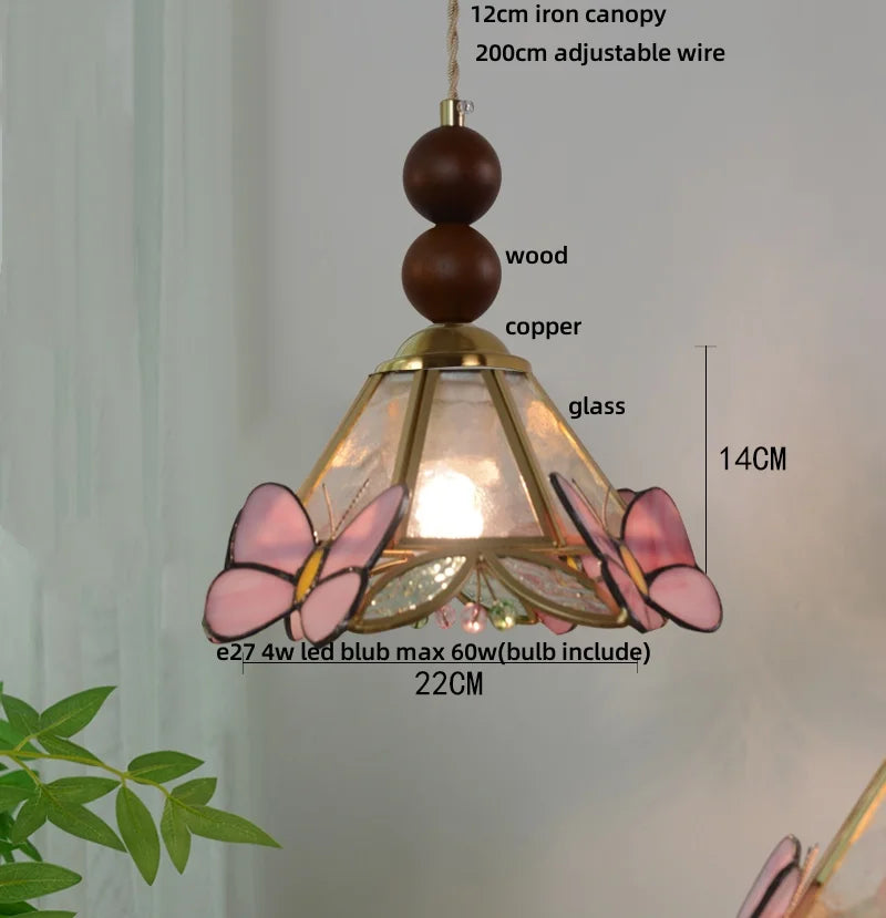 DecorBites™ Clear Glass LED Pendant Light Tiffany Butterfly Hanging Lamp