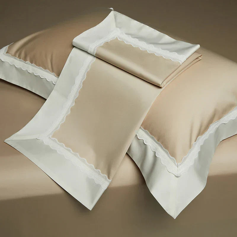 طقم مفروشات دانتيل مرقع من DecorBites™: غطاء لحاف، ملاءة، أغطية وسائد من القطن المصري 1200TC