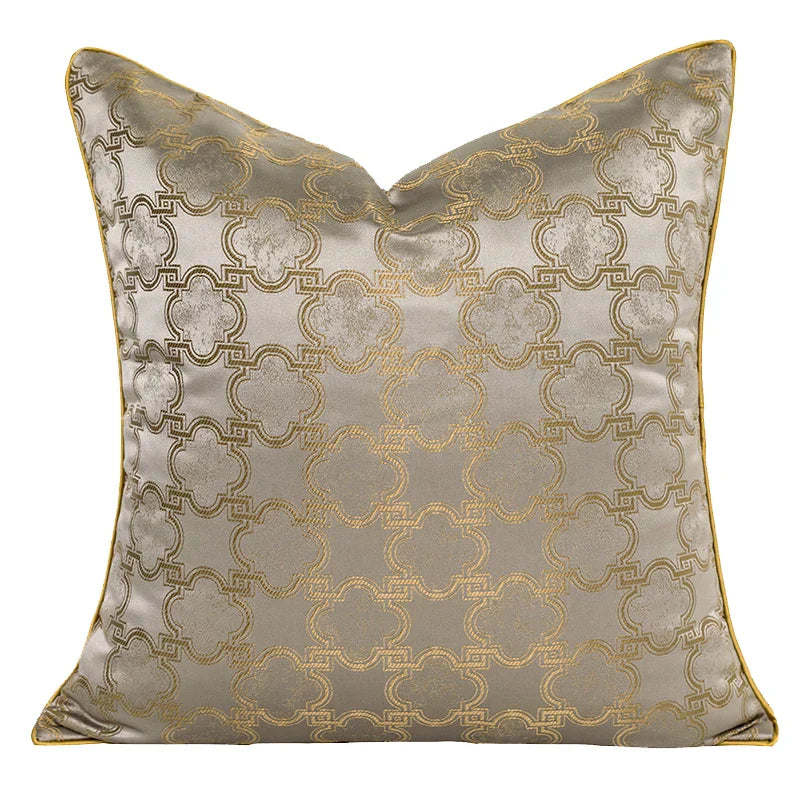 DecorBites™ Gold Quatrefoil Geometric Jacquard Pillow Cover - Luxury Home Decor