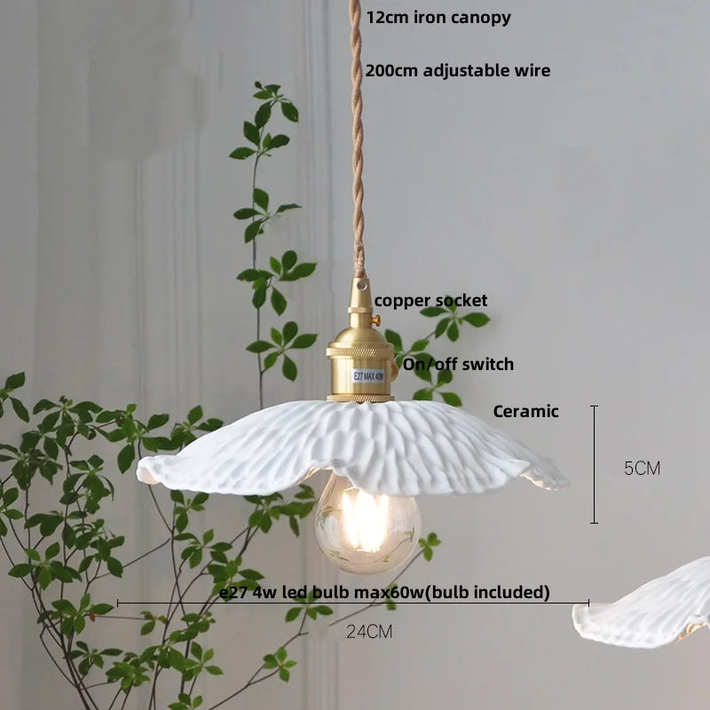 DecorBites™ Ceramic LED Pendant Lamp, Walnut Wood Nordic Hanging Light Fixtures
