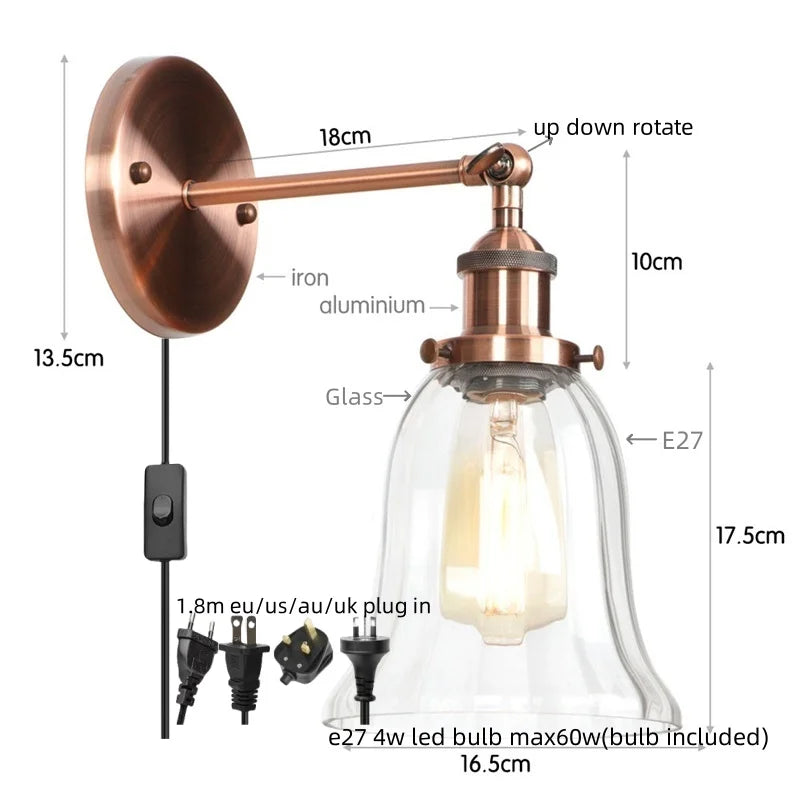 DecorBites™ Industrial Clear Glass Wall Sconce Light for Stair, Foyer, Bedroom.