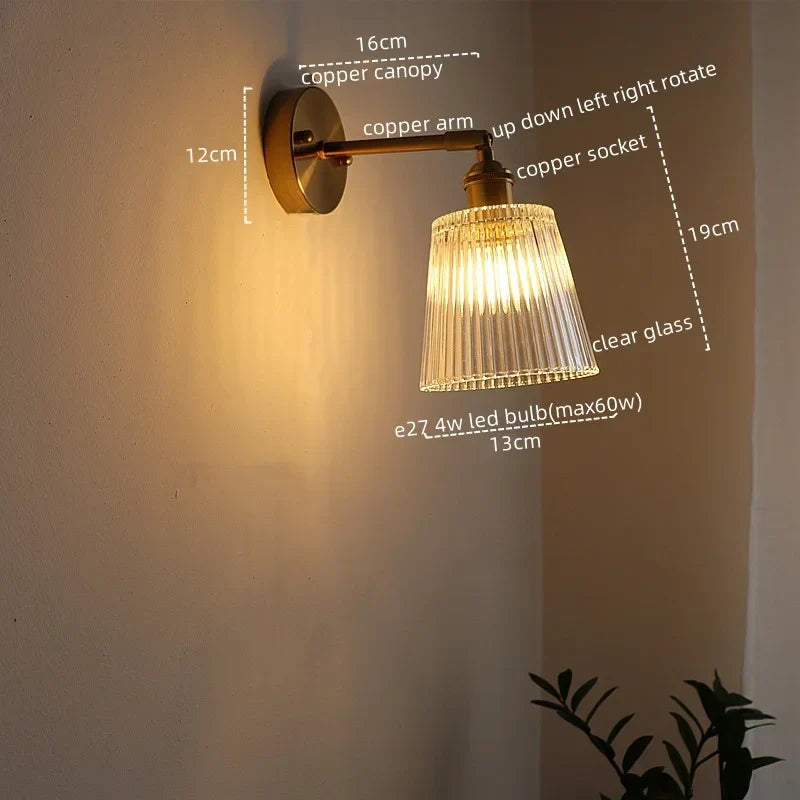 DecorBites™ Glass Sconce LED Wall Lamp, Copper Nordic Bedroom Light Fixtures