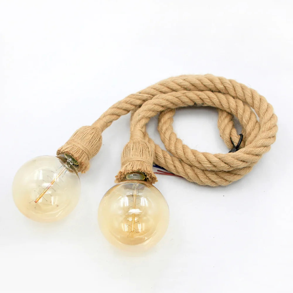 Vintage Hemp Rope Pendant Light With E27 Socket