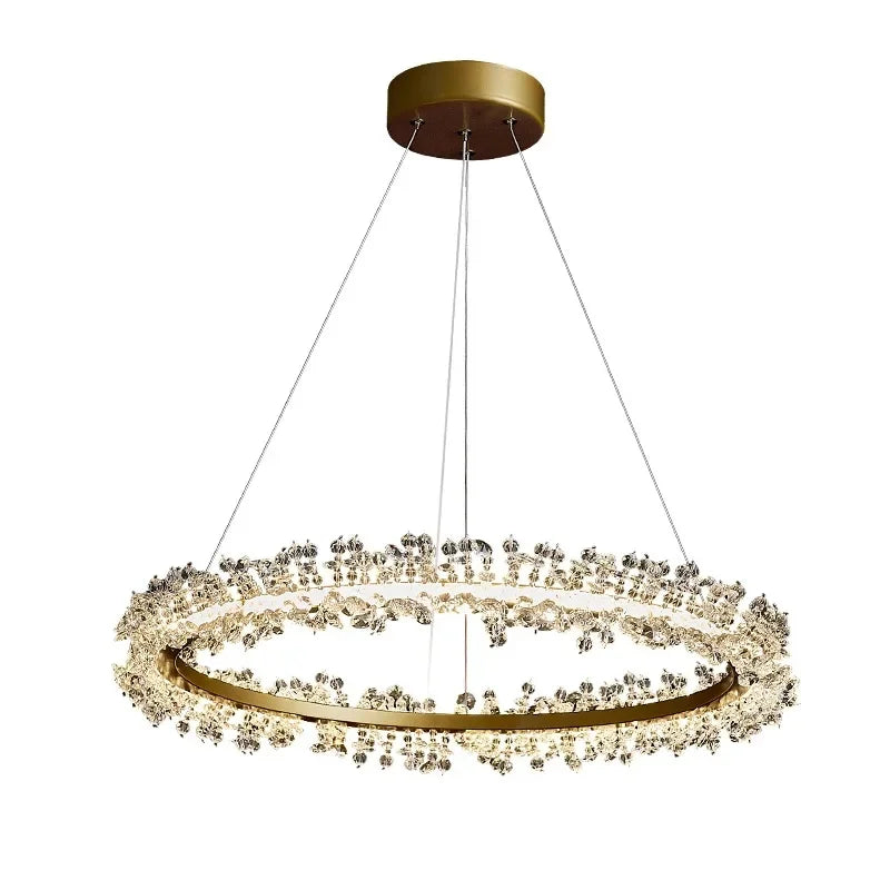 DecorBites™ Crystal Gold Ring LED Chandelier for Home Decoration Luxurious Living Room Dining Bedroom