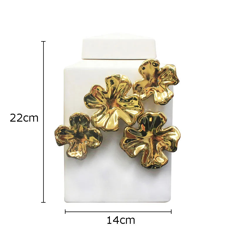 DecorBites™ Pot de rangement en céramique Fleur Dorée en Relief pour Décoration de Bureau et Boîte à Bijoux