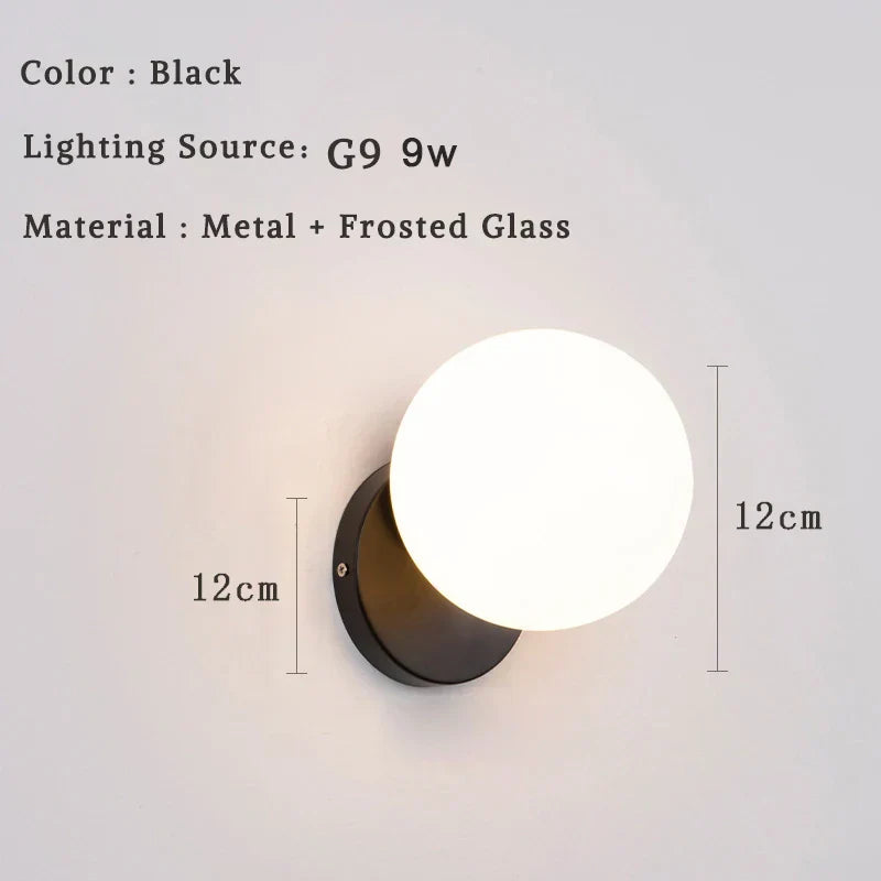 مصباح حائط DecorBites™ الكروي الزجاجي LED لغرفة النوم وغرفة المعيشة والإضاءة الداخلية