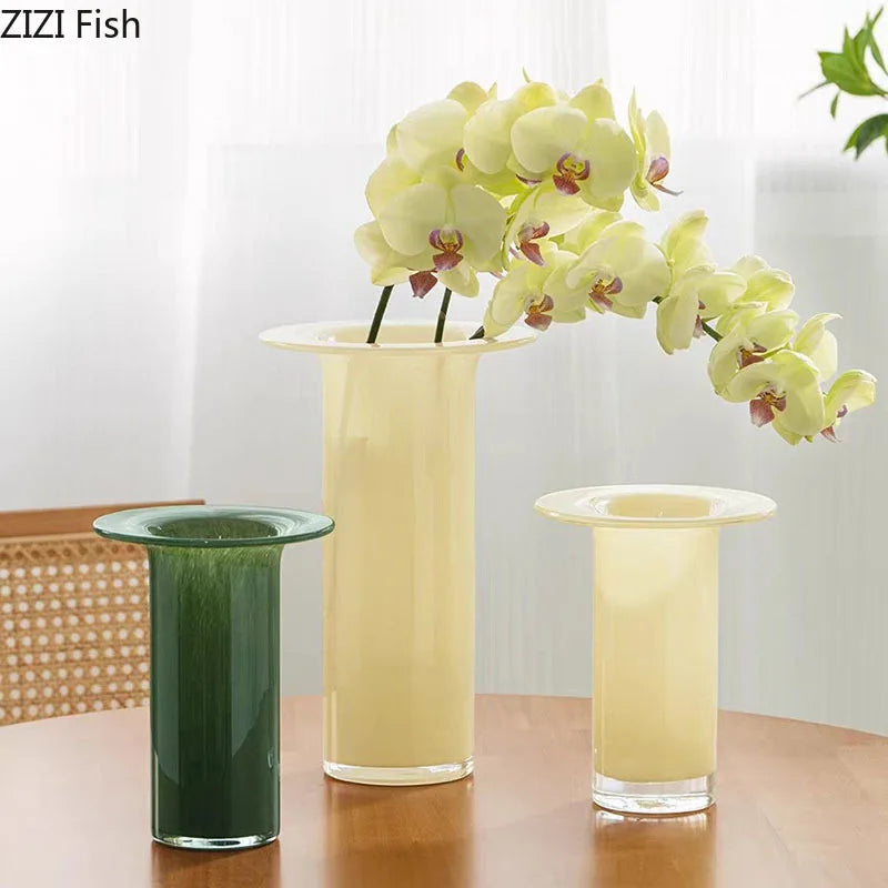 مزهرية زجاجية على شكل بوق من DecorBites™ Jade، أصيص زهور مائي، ديكور مكتبي