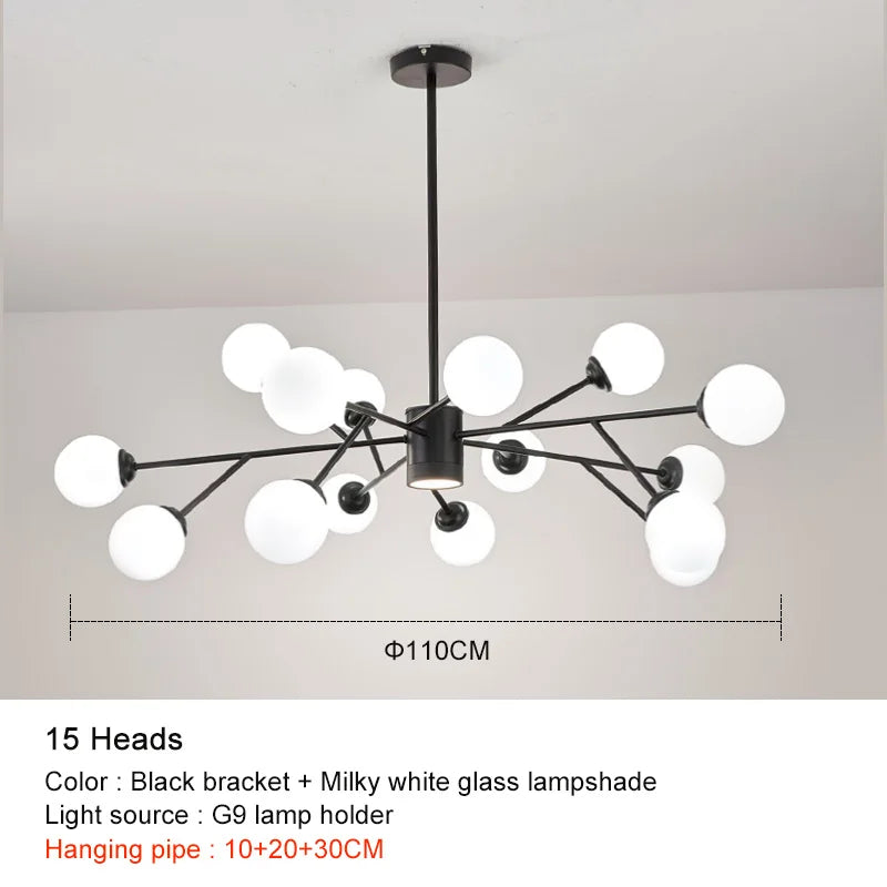 DecorBites™ Black Chandelier: Luxury Glass Pendant Lights for Living Room, Bedroom, and Restaurant