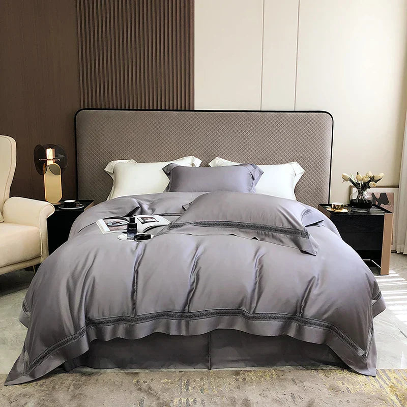 طقم مفروشات فاخر من الليوسل الأوكالبتوس DecorBites™ باللون الأبيض الشامباني الرمادي الوردي