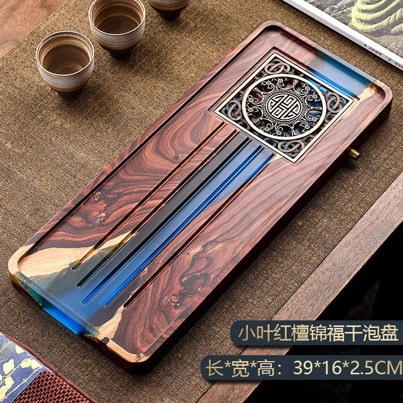 DecorBites™ Handmade Wood Resin Tea Tray | Bubble Tea Table Home Kung Fu Set