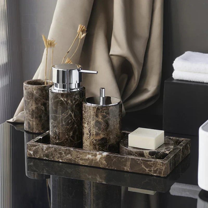 مجموعة حمام رخام إمبرادور دارك من DecorBites™ مع إكسسوارات فاخرة